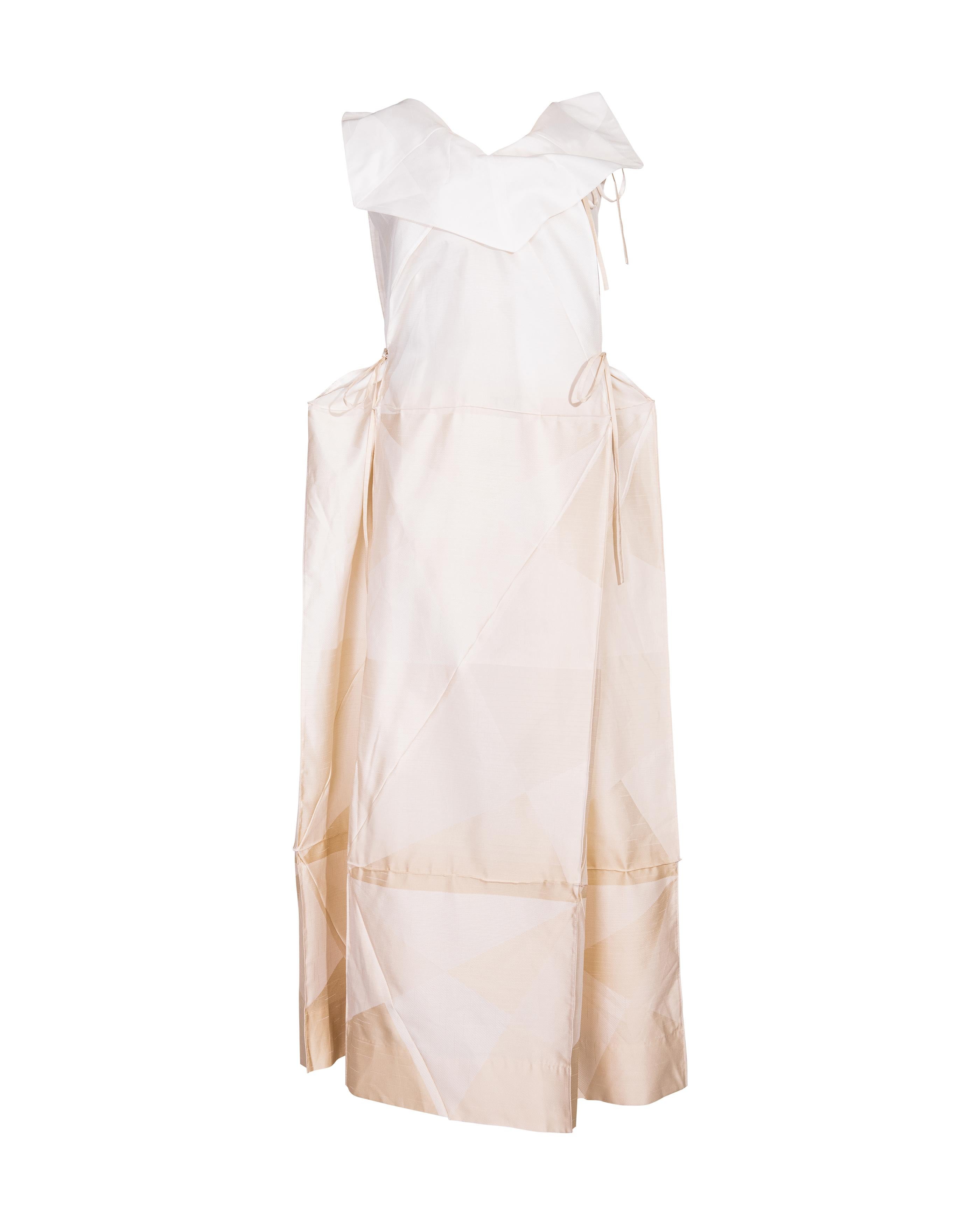 A/W 2008 Issey Miyake White and Cream Geometric Sleeveless Gown 1