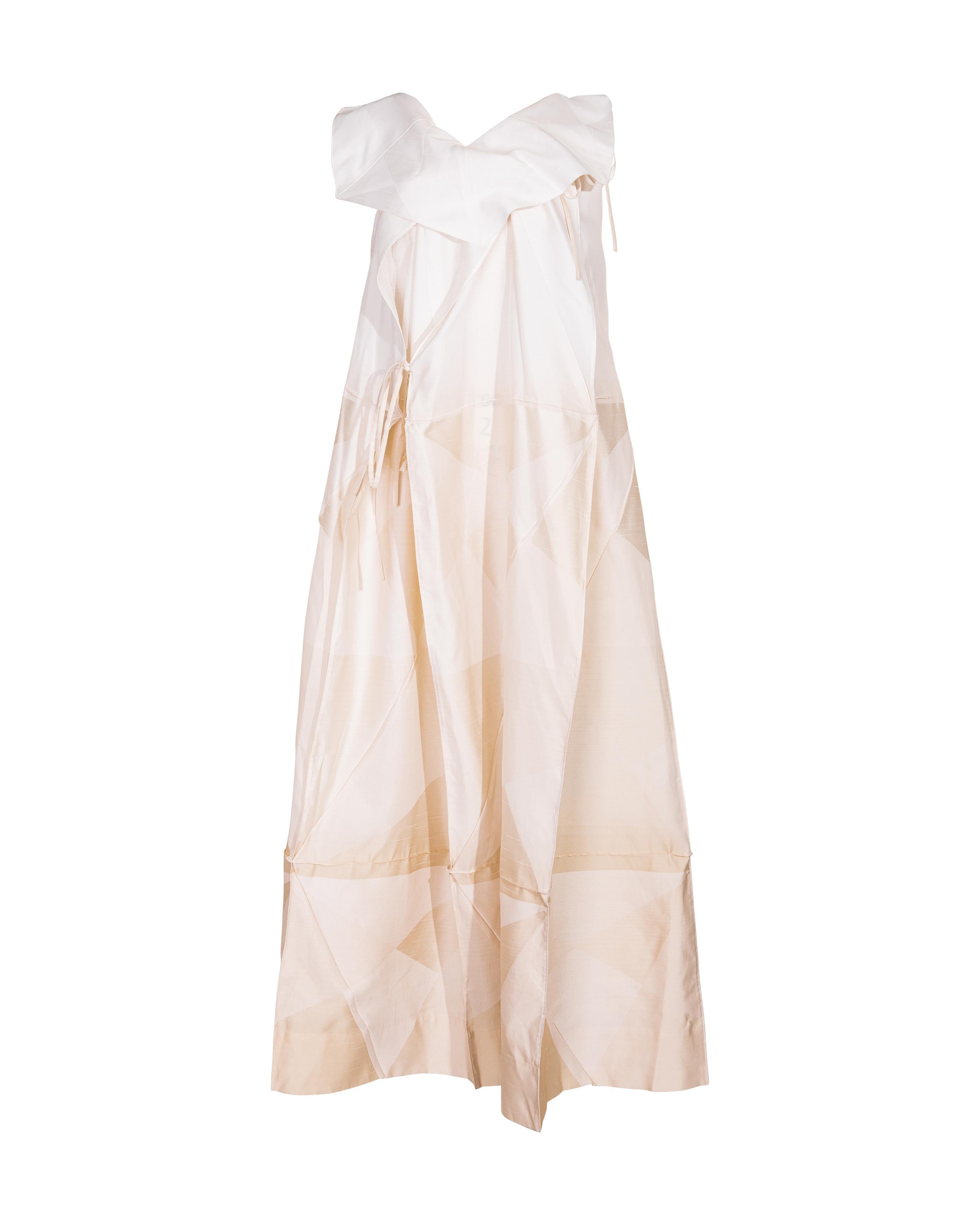 A/W 2008 Issey Miyake White and Cream Geometric Sleeveless Gown 2
