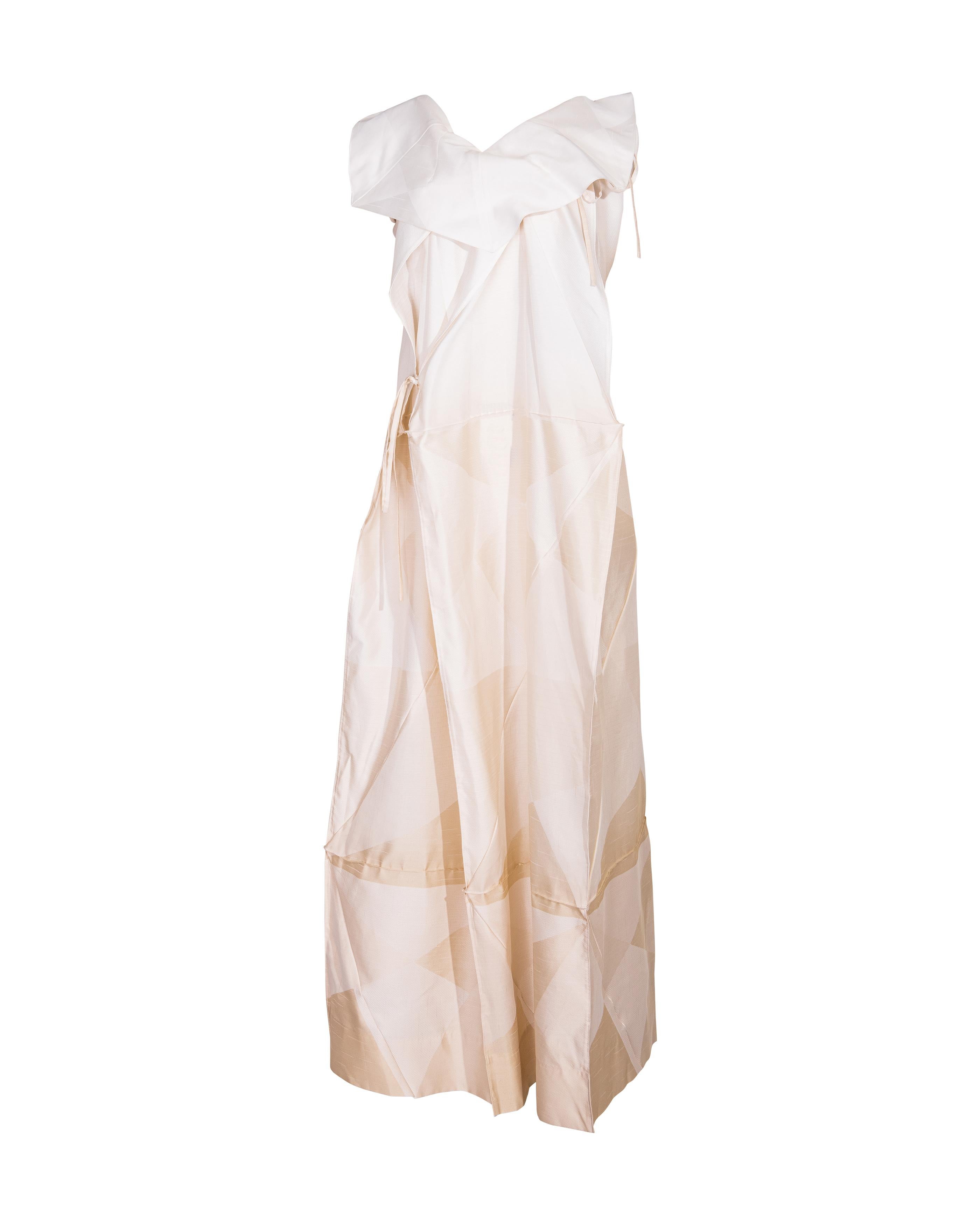 A/W 2008 Issey Miyake White and Cream Geometric Sleeveless Gown 3
