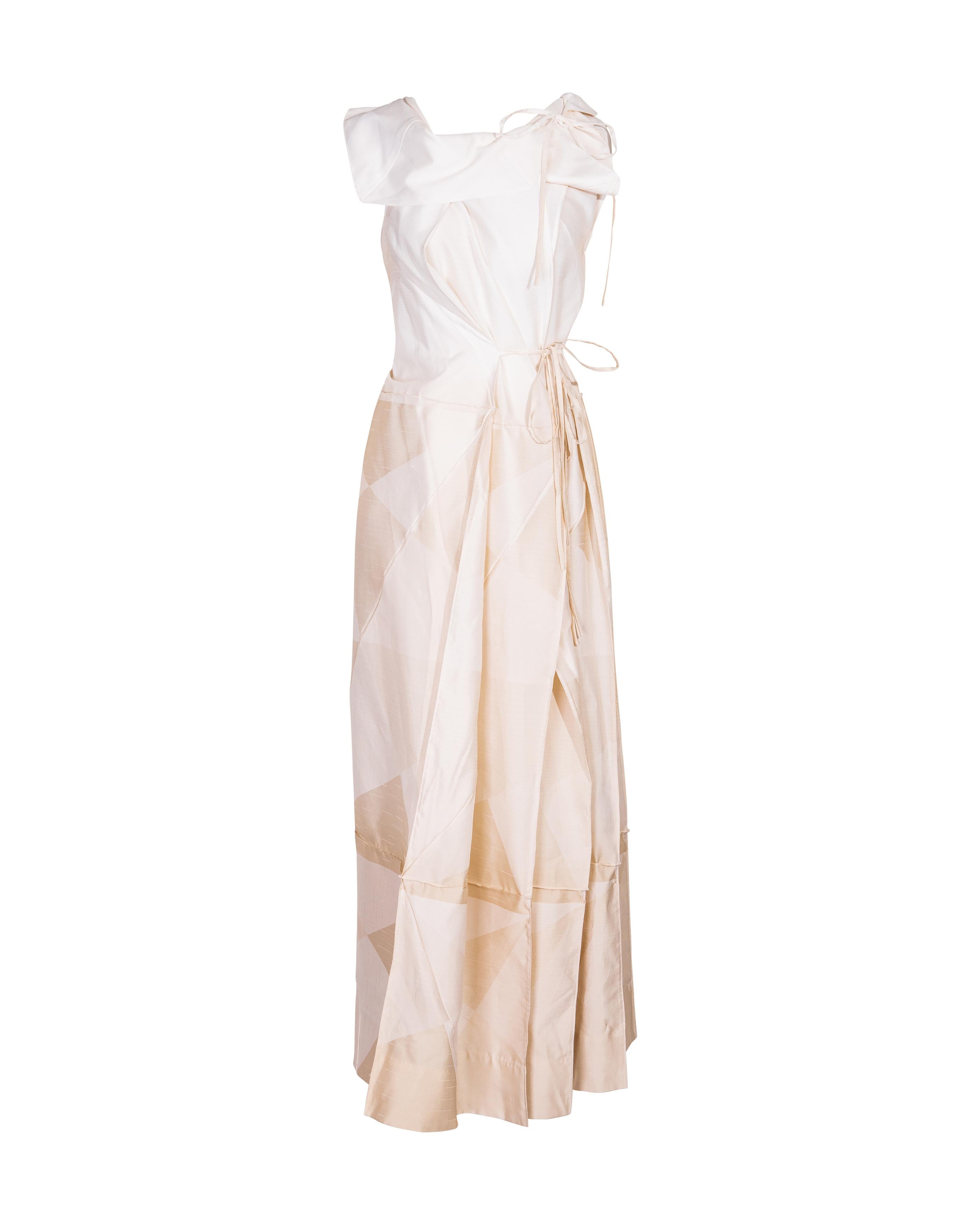 A/W 2008 Issey Miyake White and Cream Geometric Sleeveless Gown 4