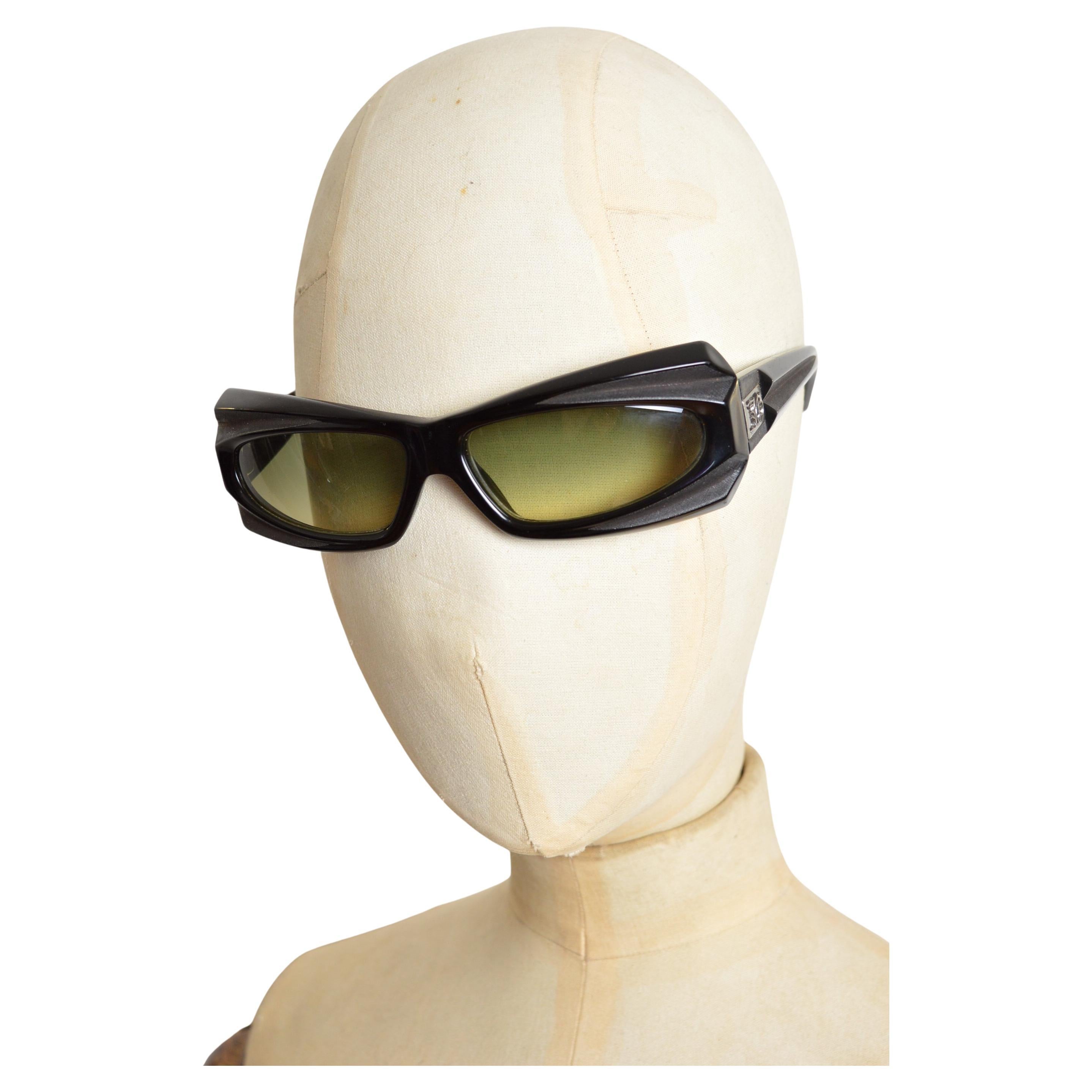 A/W 2010 John Galliano Gafas de sol rectangulares Avant Guard Black 2000 - Sombras en venta