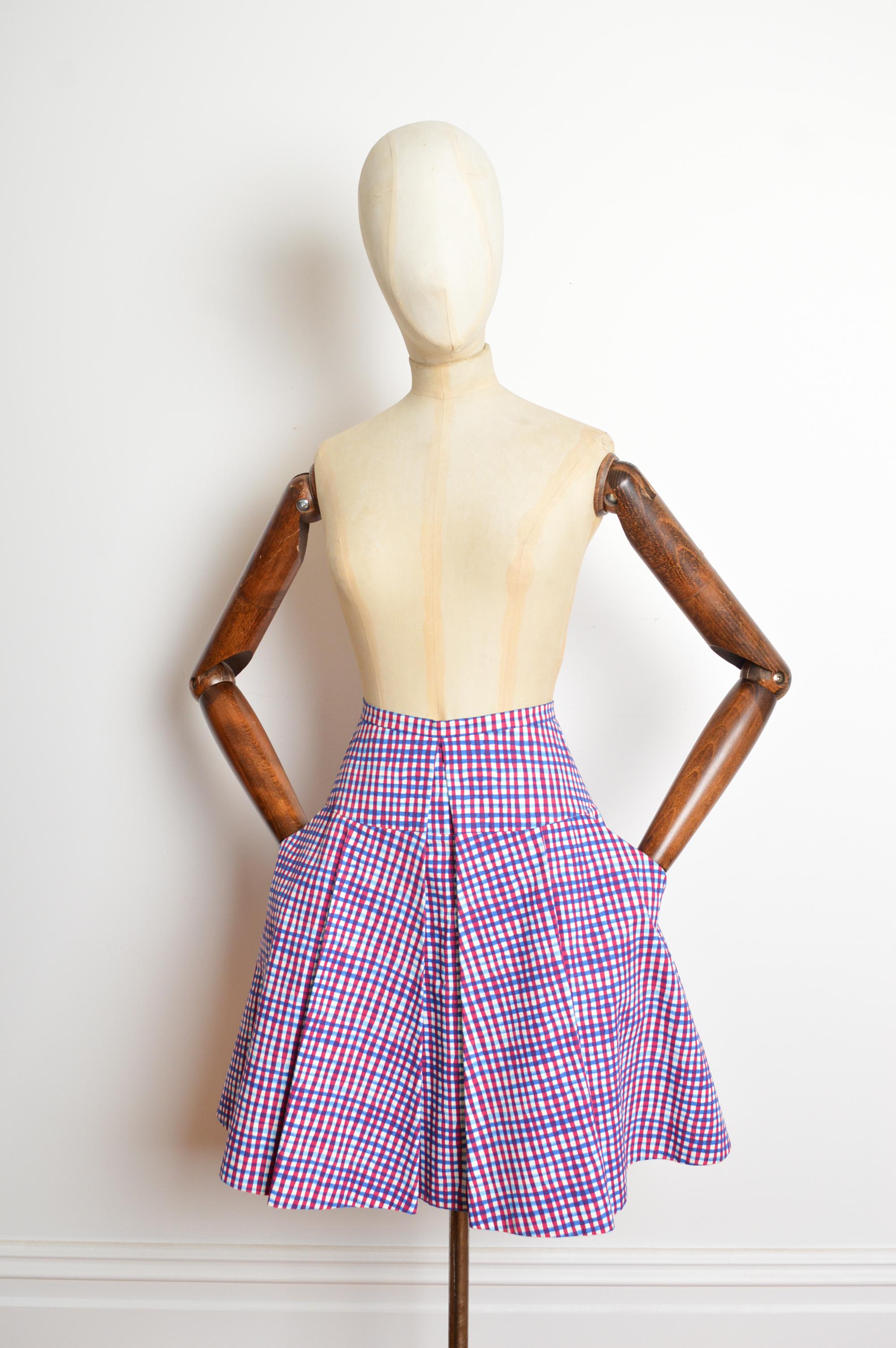 A/W 2013 PRADA kariert Gingham Check kariert Full Circle Rock in rot weiß & blau Damen im Angebot