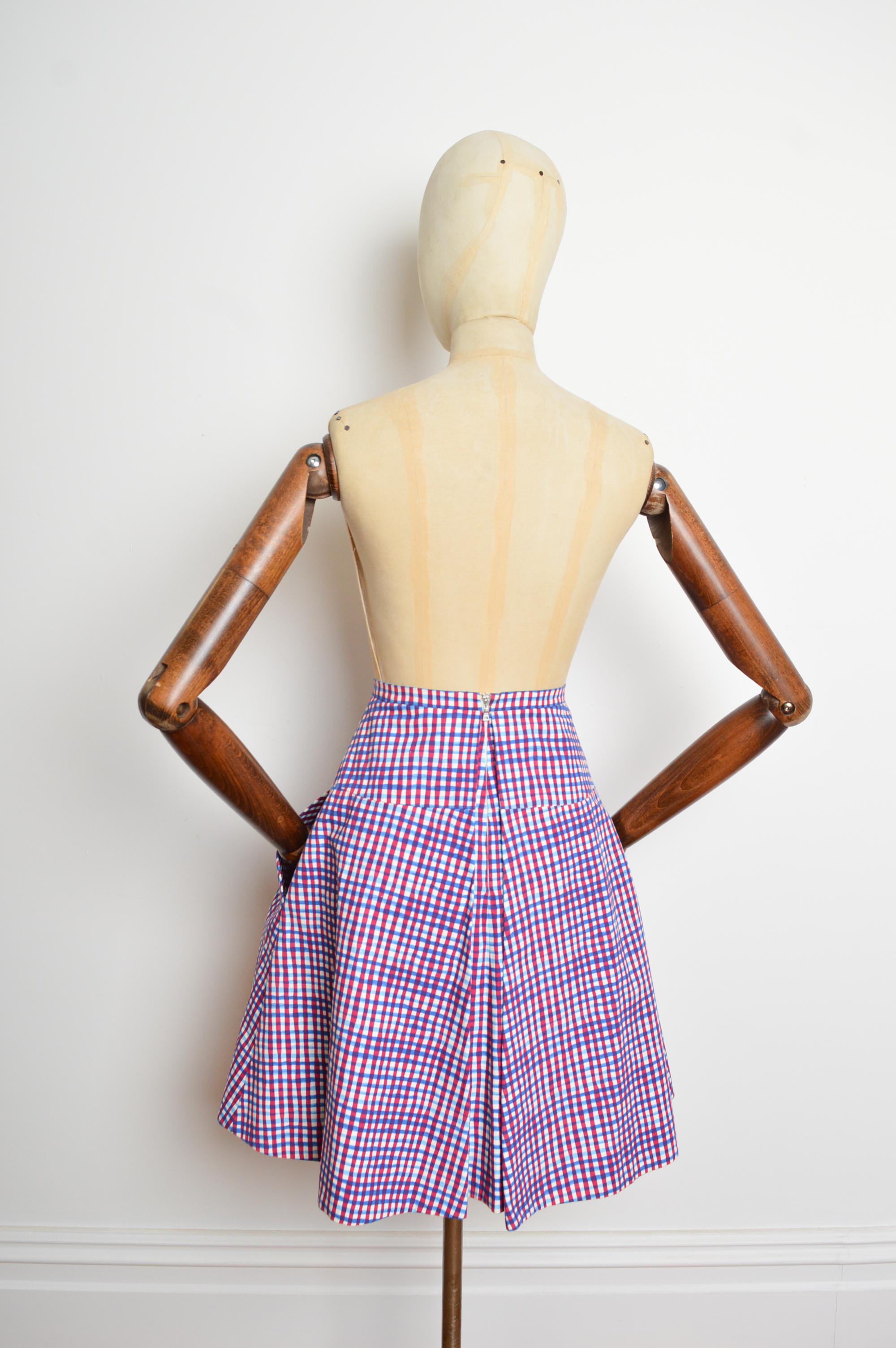 A/W 2013 PRADA kariert Gingham Check kariert Full Circle Rock in rot weiß & blau im Angebot 2