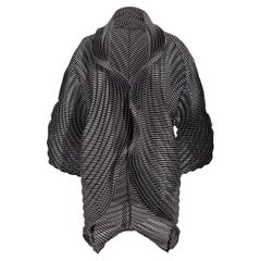 A/W 2014 Issey Miyake Gray and Black Sculptural Spiral Pleated Cardigan