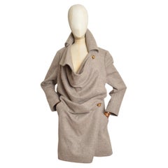 A/W 2015 Vivienne Westwood Beige Wool Cream Wonky Asymmetric Coat - Jacket