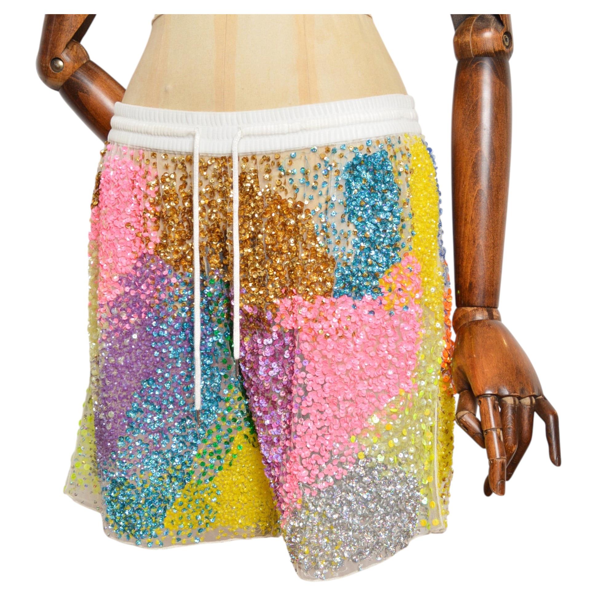 A/W 2016 ASHISH Colourful Mesh Sequin Runway Sheer Basketball Shorts