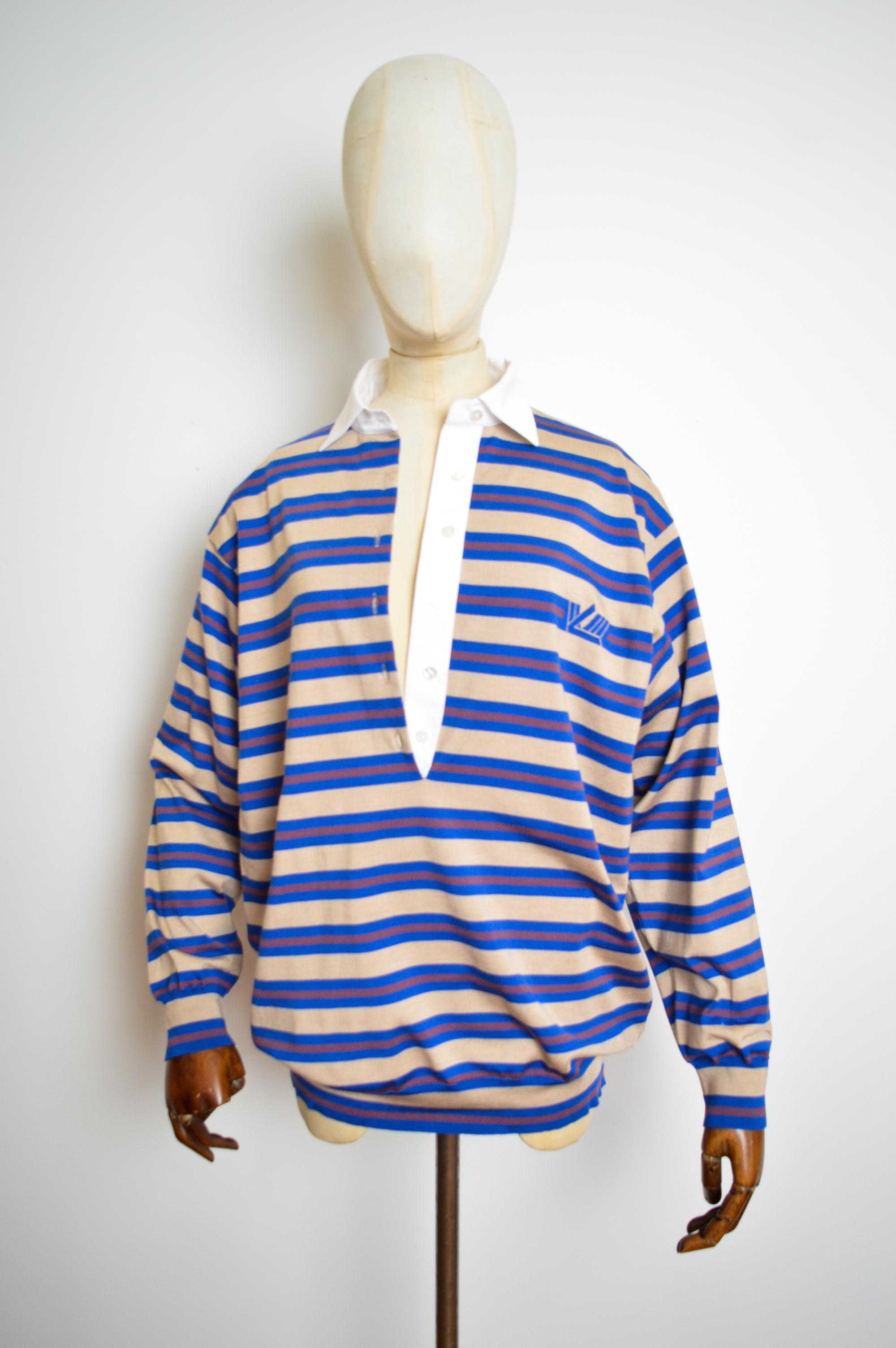 Women's or Men's A/W 2022 Runway sample LOUIS VUITTON Striped Knit Polo Sweater - Rugby Shirt For Sale