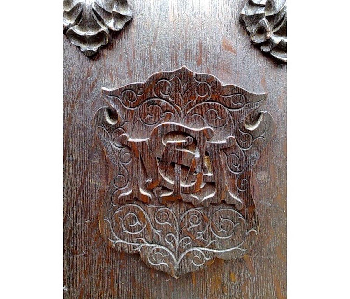 A W N Pugin Attri, Gothic Revival Oak Davenport with Linenfold & Floral Carving For Sale 8