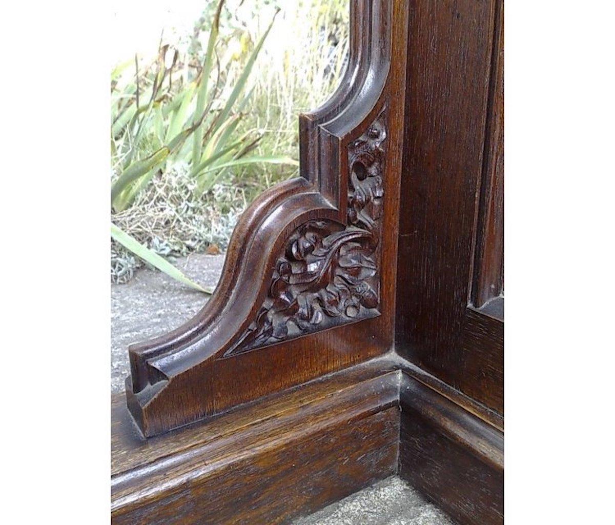 A W N Pugin Attri, Gothic Revival Oak Davenport with Linenfold & Floral Carving For Sale 12