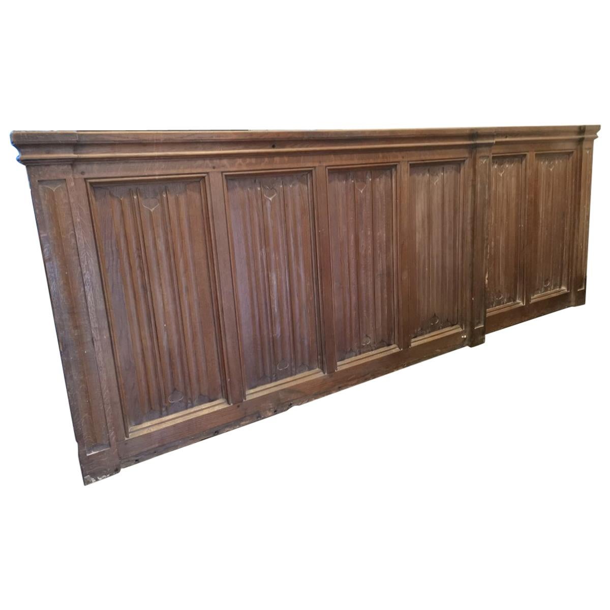 A W N Pugin, attributed, Four Pieces of Gothic Revival Oak Linen Fold Paneling