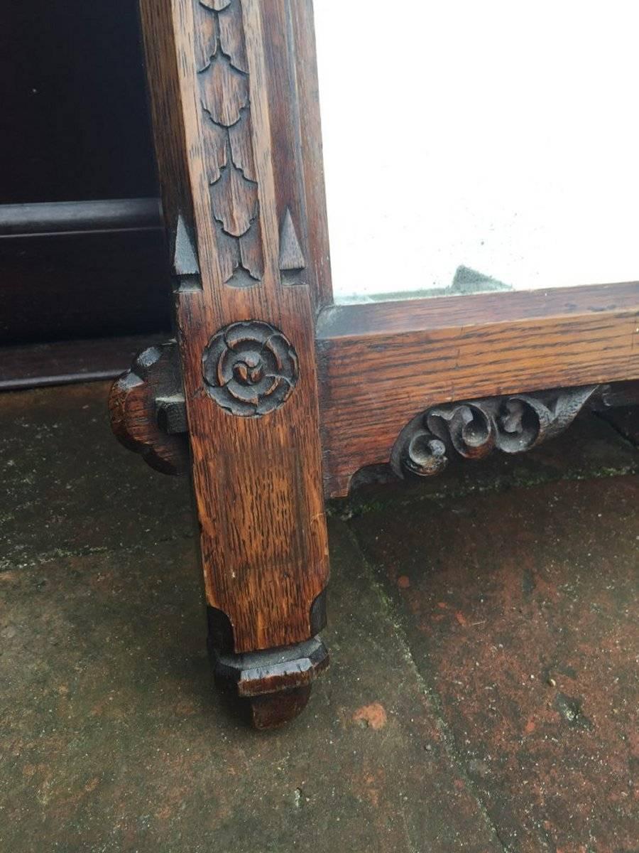 A W N Pugin Attributed, Gothic Revival Carved Oak Wall or Pier Mirror 4