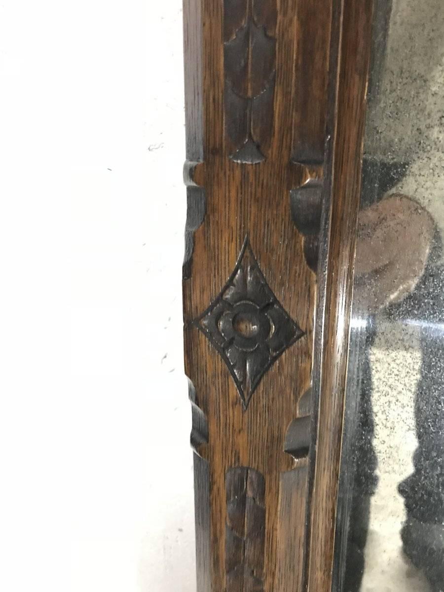 Late 19th Century A W N Pugin Attributed, Gothic Revival Carved Oak Wall or Pier Mirror