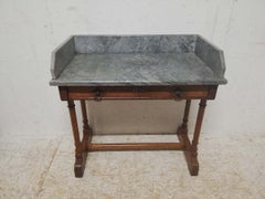 A W N Pugin Gillows, Gothic Revival Oak Marble-Top Washstand with Carved Florets