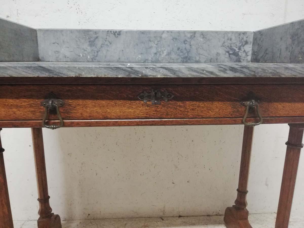 Mid-19th Century A W N Pugin Gillows, Gothic Revival Oak Marble-Top Washstand with Carved Florets