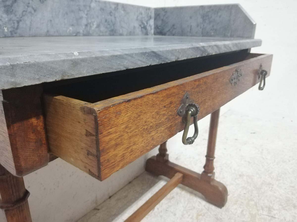 A W N Pugin Gillows, Gothic Revival Oak Marble-Top Washstand with Carved Florets 2