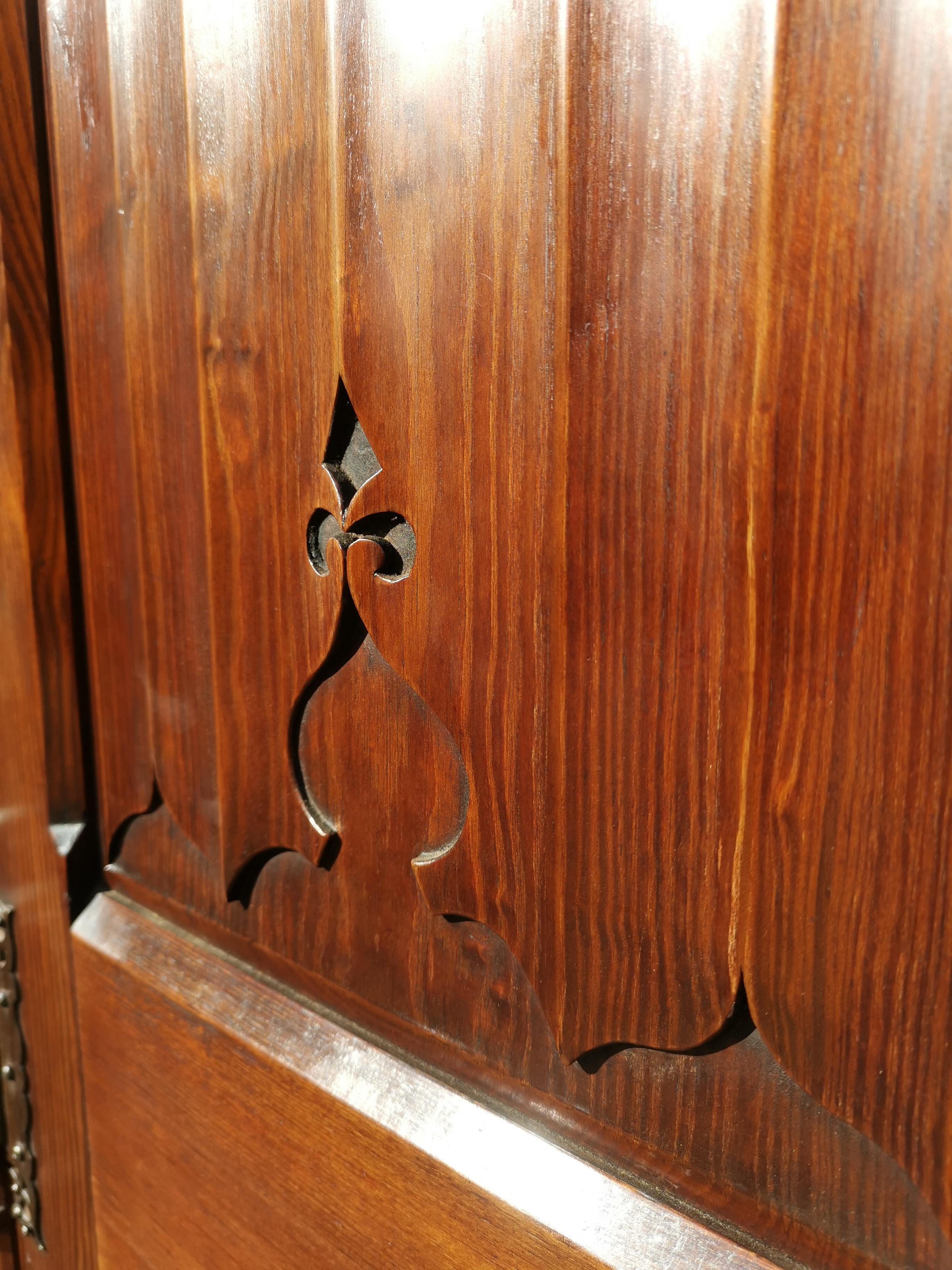 A W N Pugin. Gothic Revival Four Door Pitch Pine Wardrobe with Linenfold Panels For Sale 7