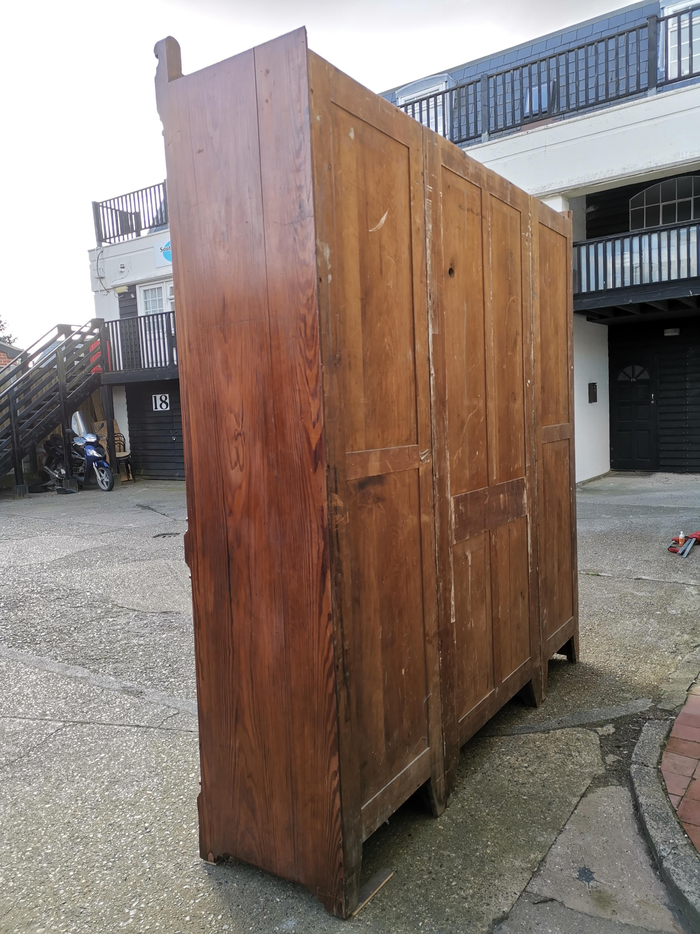 A W N Pugin. Gothic Revival Four Door Pitch Pine Wardrobe with Linenfold Panels For Sale 11
