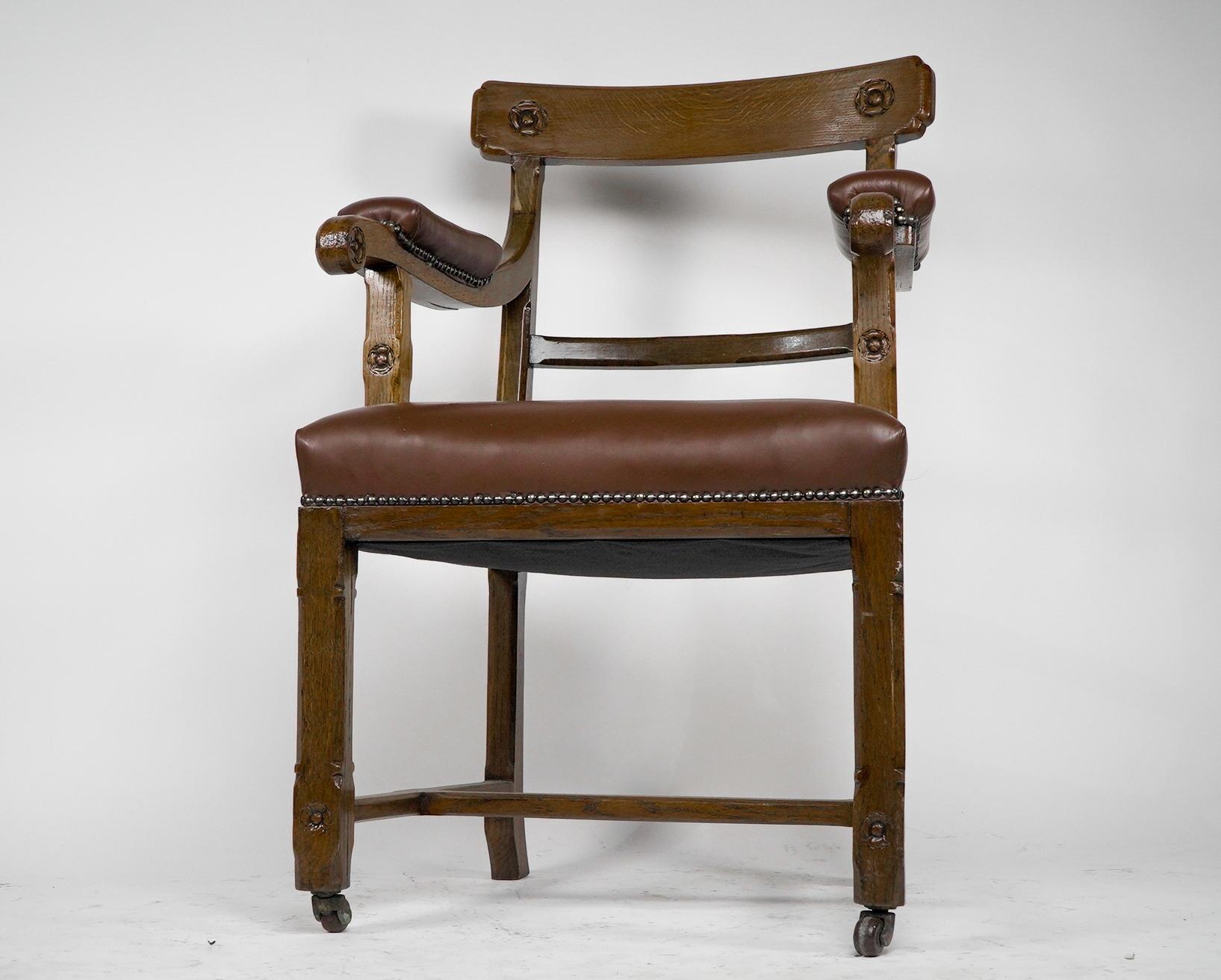 A W N Pugin, probably made by Gillows of Lancaster A Gothic Revival oak armchair In Good Condition For Sale In London, GB