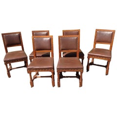 Antique A W N Pugin, Stamped Gillows, a Set of Six Gothic Revival Oak Dining Chairs