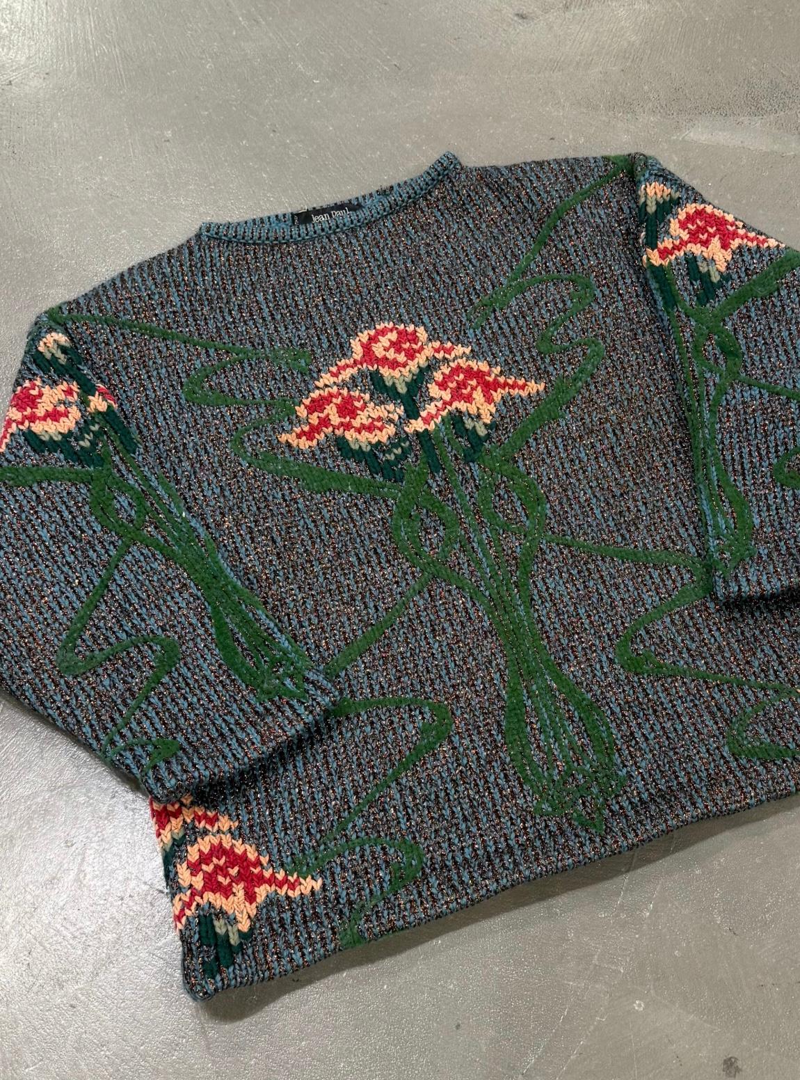 Noir A/W1986 Jean Paul Gaultier maille florale intarsia Regular en vente