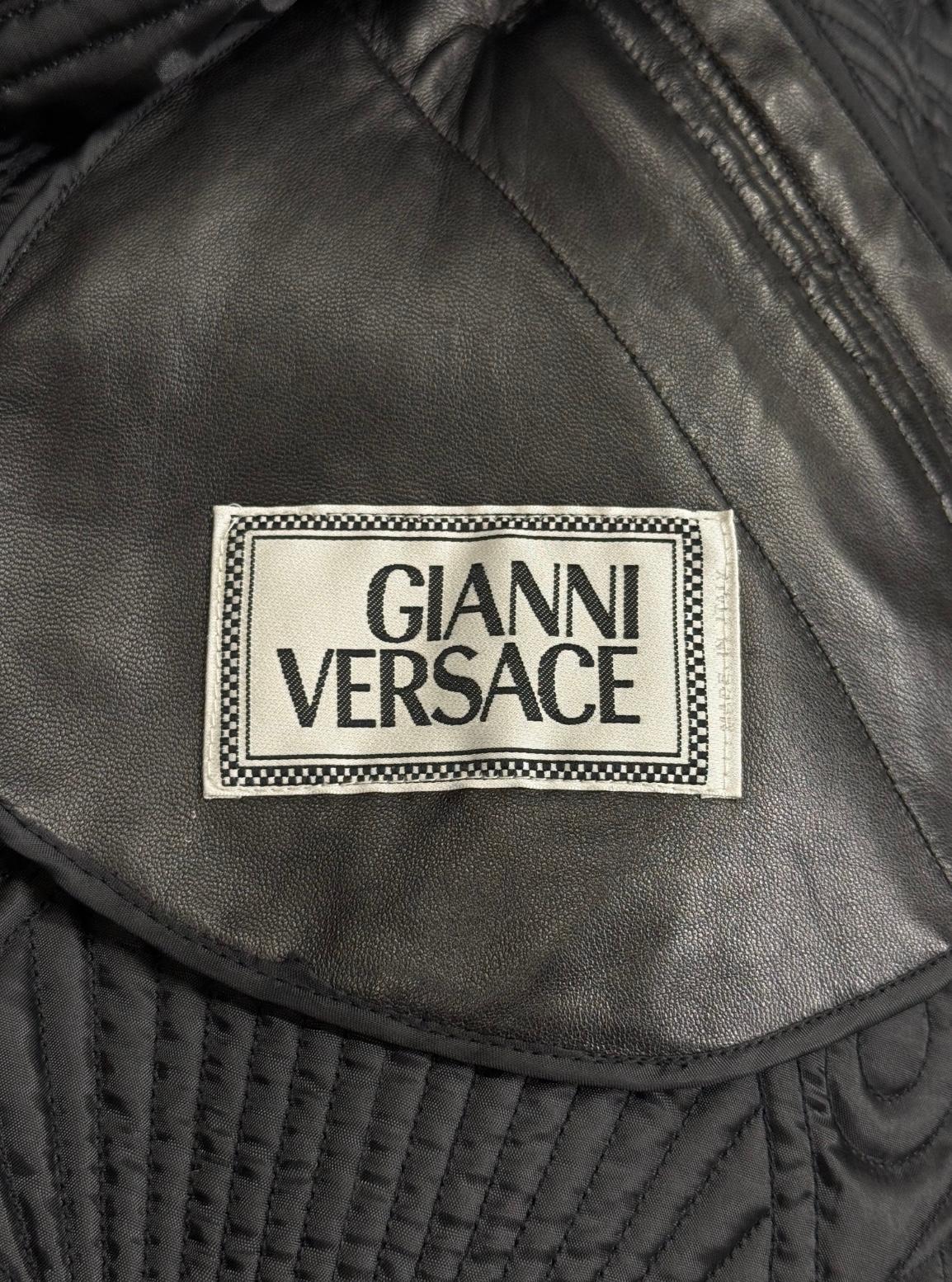 A/W1990 Gianni Versace embossed leather runway coat For Sale 6