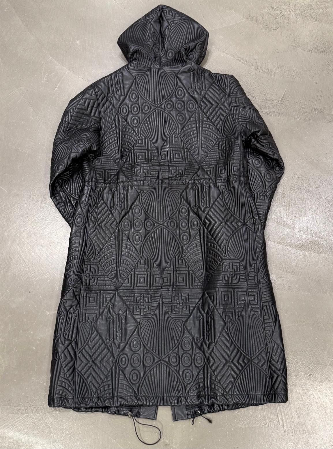 Men's A/W1990 Gianni Versace embossed leather runway coat For Sale