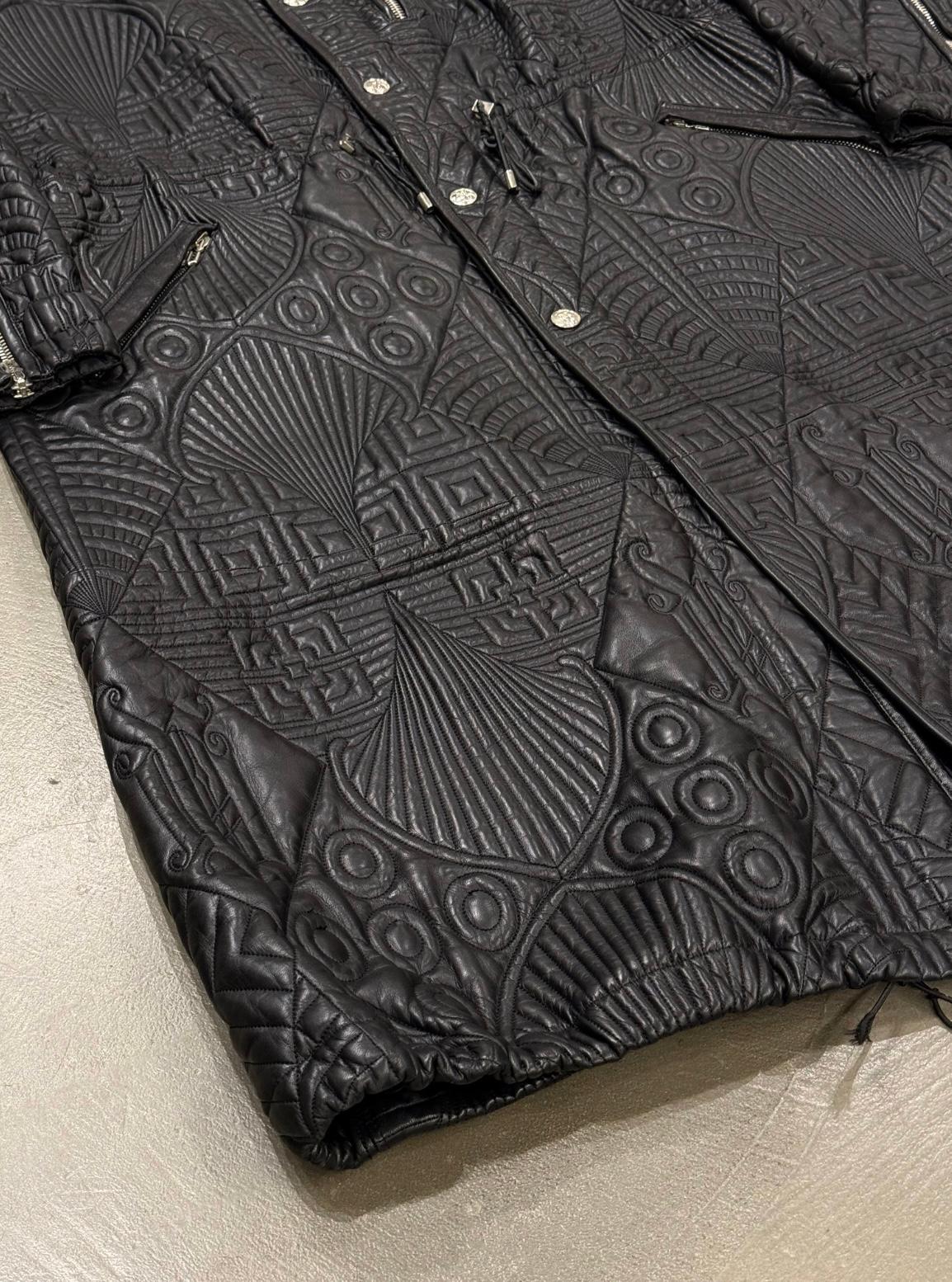 A/W1990 Gianni Versace embossed leather runway coat For Sale 1