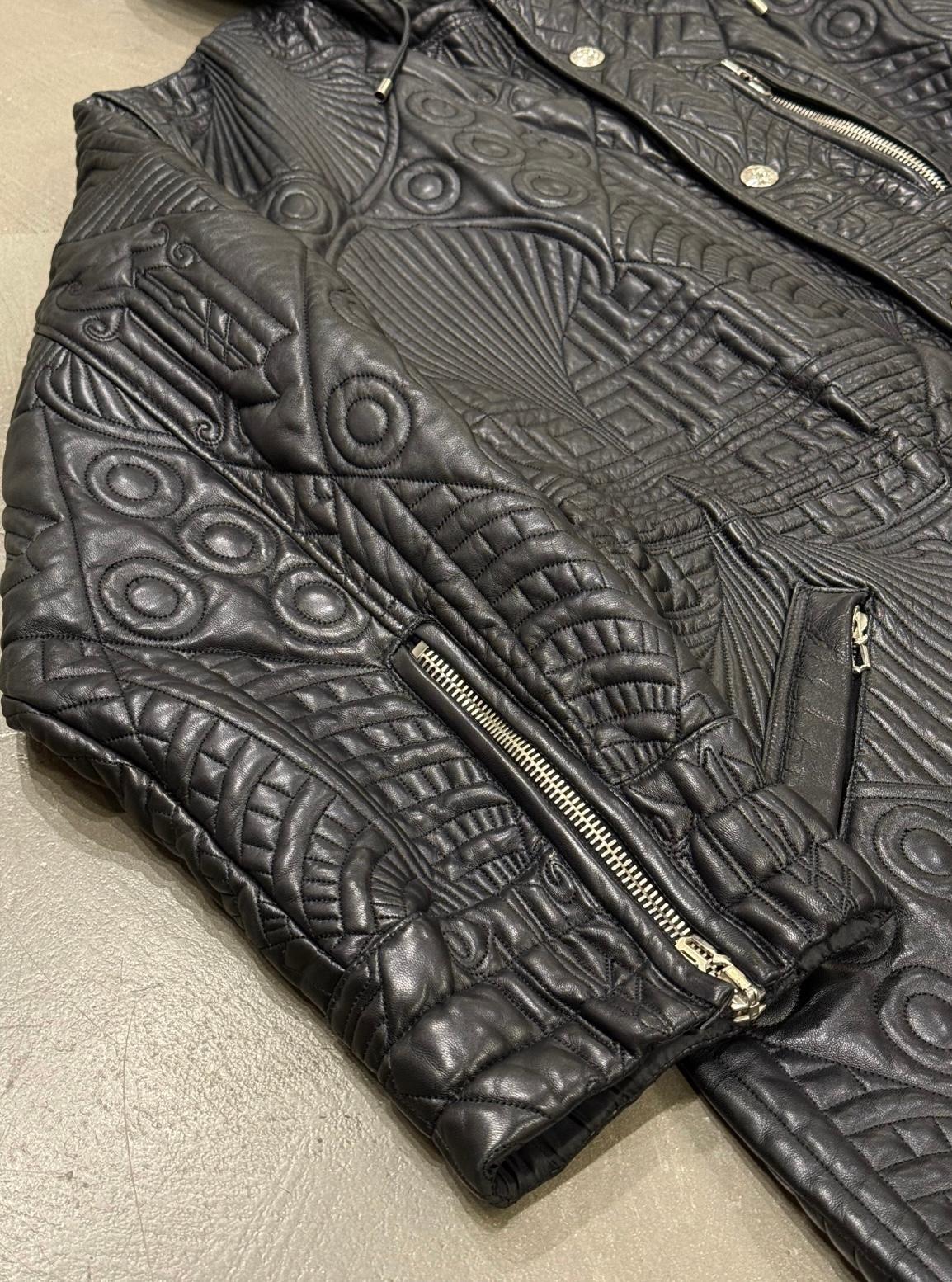 A/W1990 Gianni Versace embossed leather runway coat For Sale 2