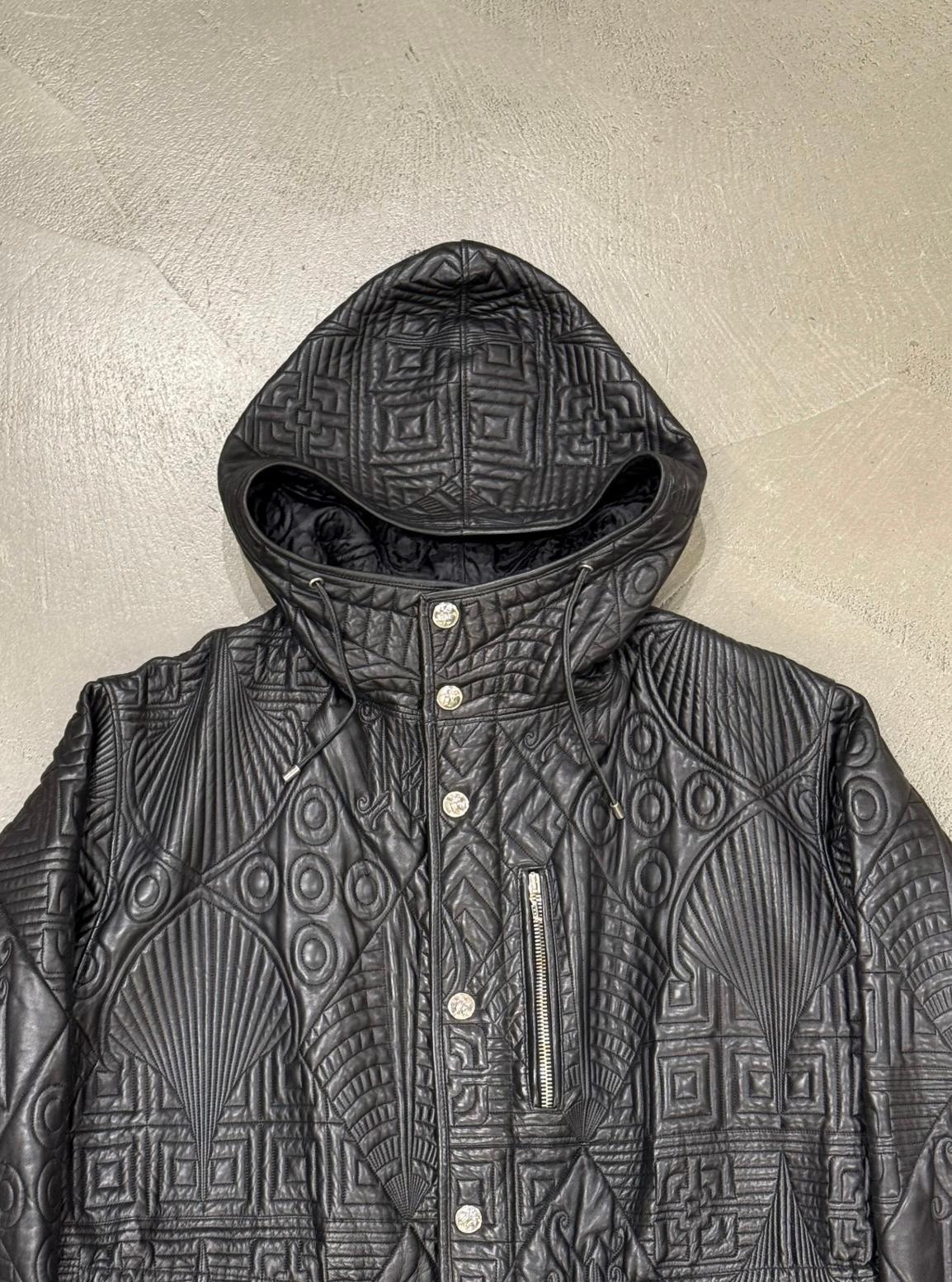 A/W1990 Gianni Versace embossed leather runway coat For Sale 3