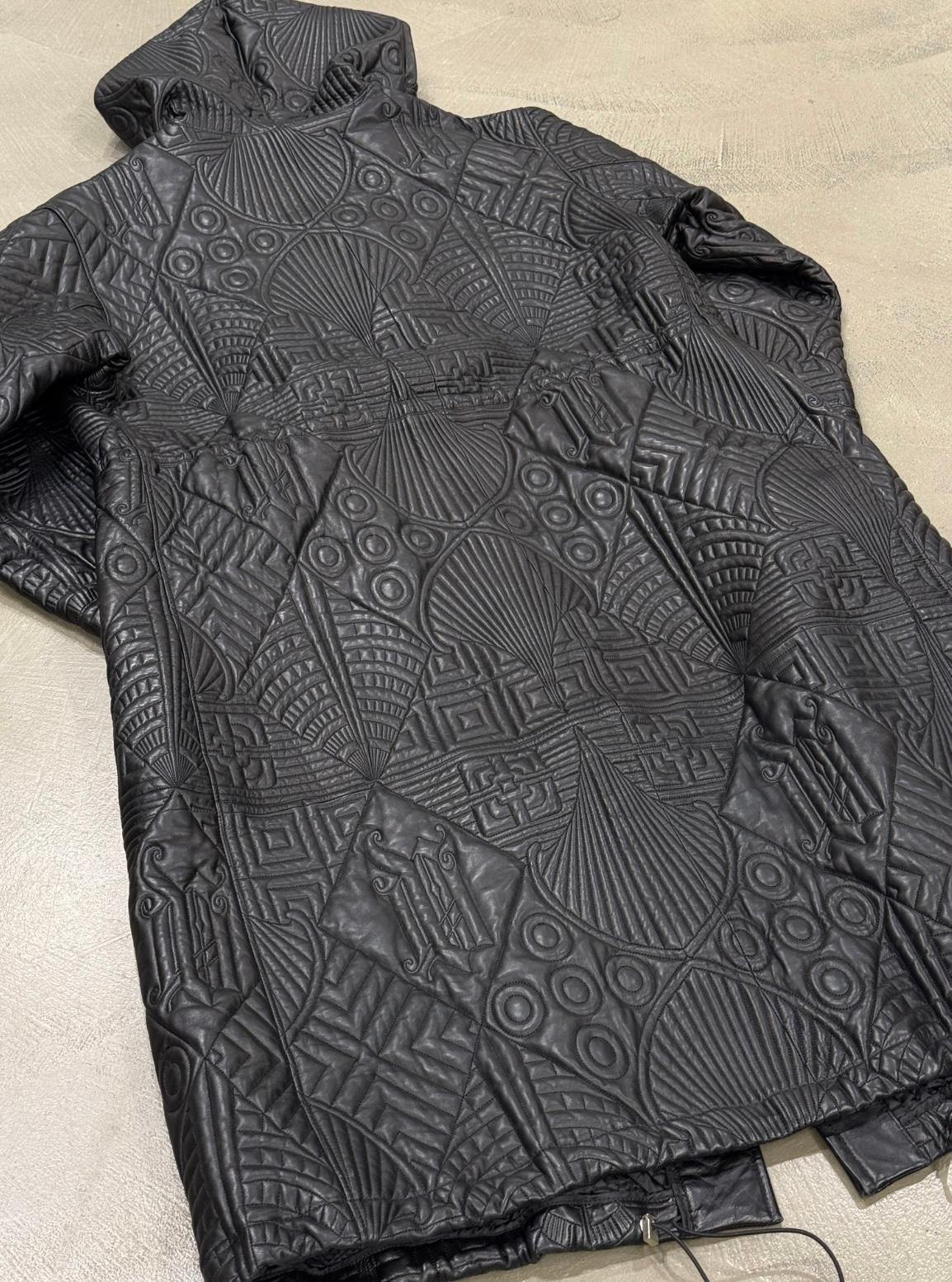 A/W1990 Gianni Versace embossed leather runway coat For Sale 4