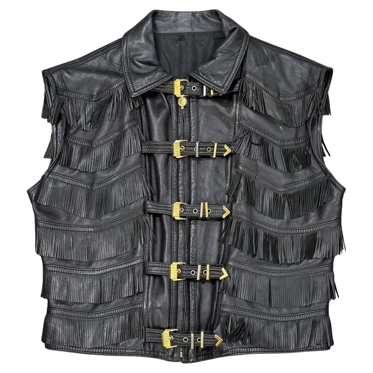 A/W1992 Gianni Versace bondage fringe leather vest