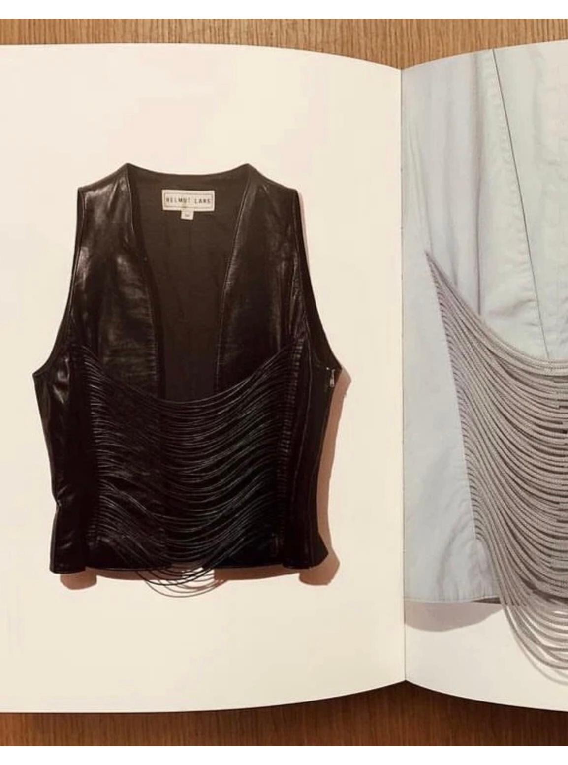 A/W1992 Helmut Lang Top con corsé de flecos en piel Beige en venta