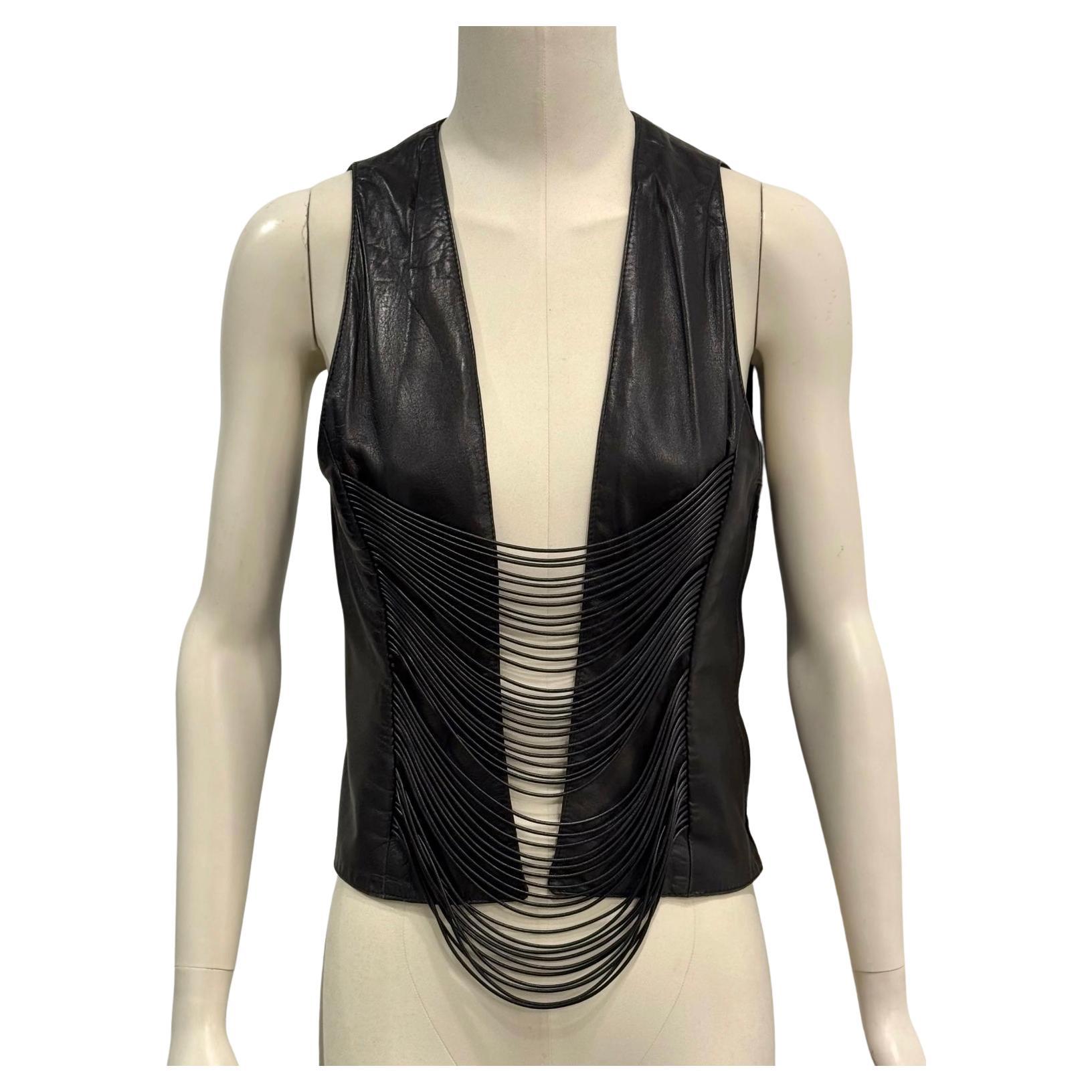 A/W1992 Helmut Lang Top con corsé de flecos en piel en venta