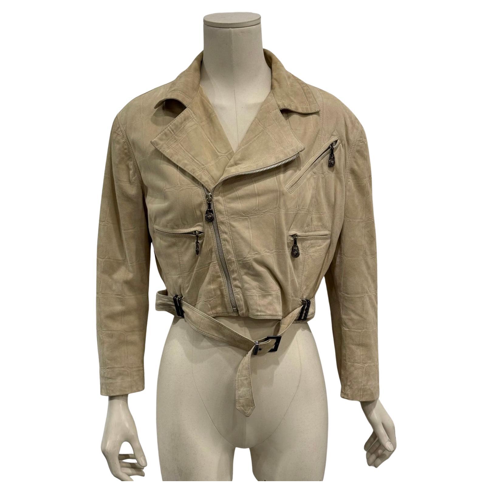 A/W1994 Gianni Versace cropped crocodile embossed leather jacket in vendita