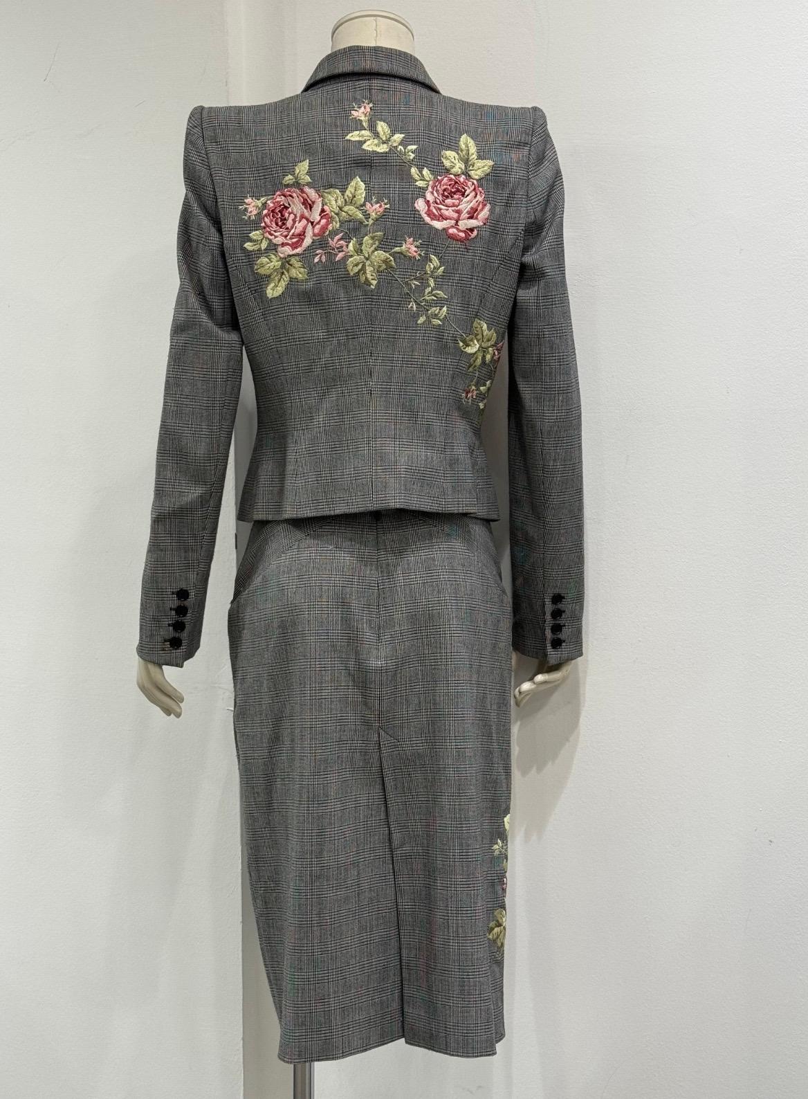 A/W1997 Alexander McQueen runway checked embroidered suit set For Sale 7