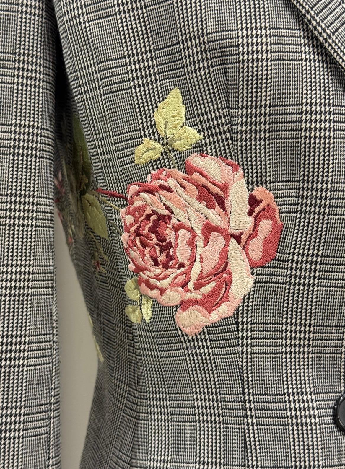 A/W1997 Alexander McQueen runway checked embroidered suit set For Sale 2