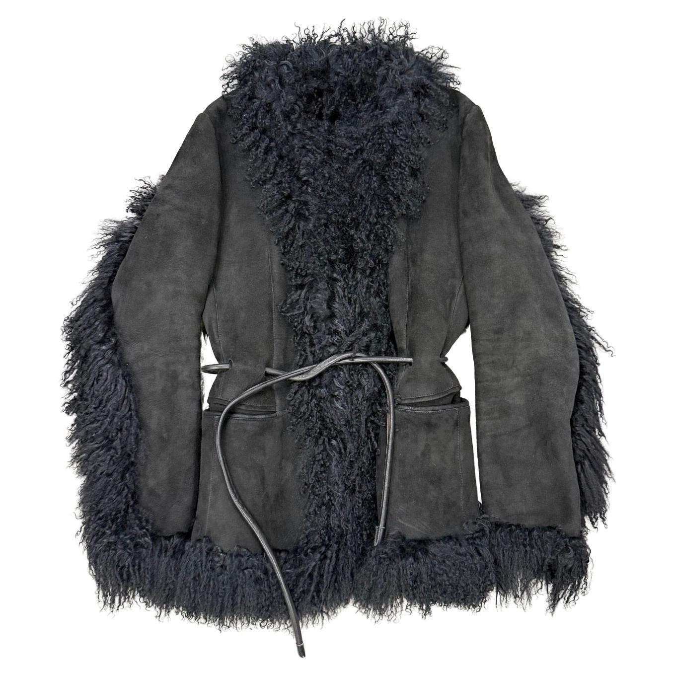 A/W1999 Gucci by Tom Ford Runway mongolian fur leather jacket en vente