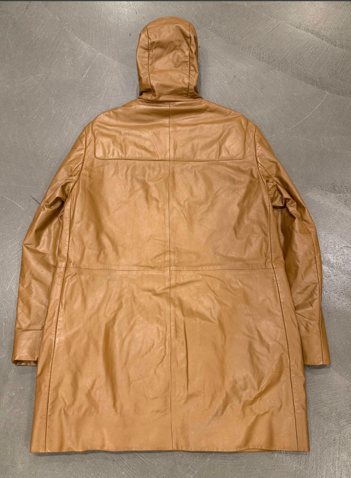 A/W1999 Prada runway leather hooded duffle coat For Sale at 1stDibs