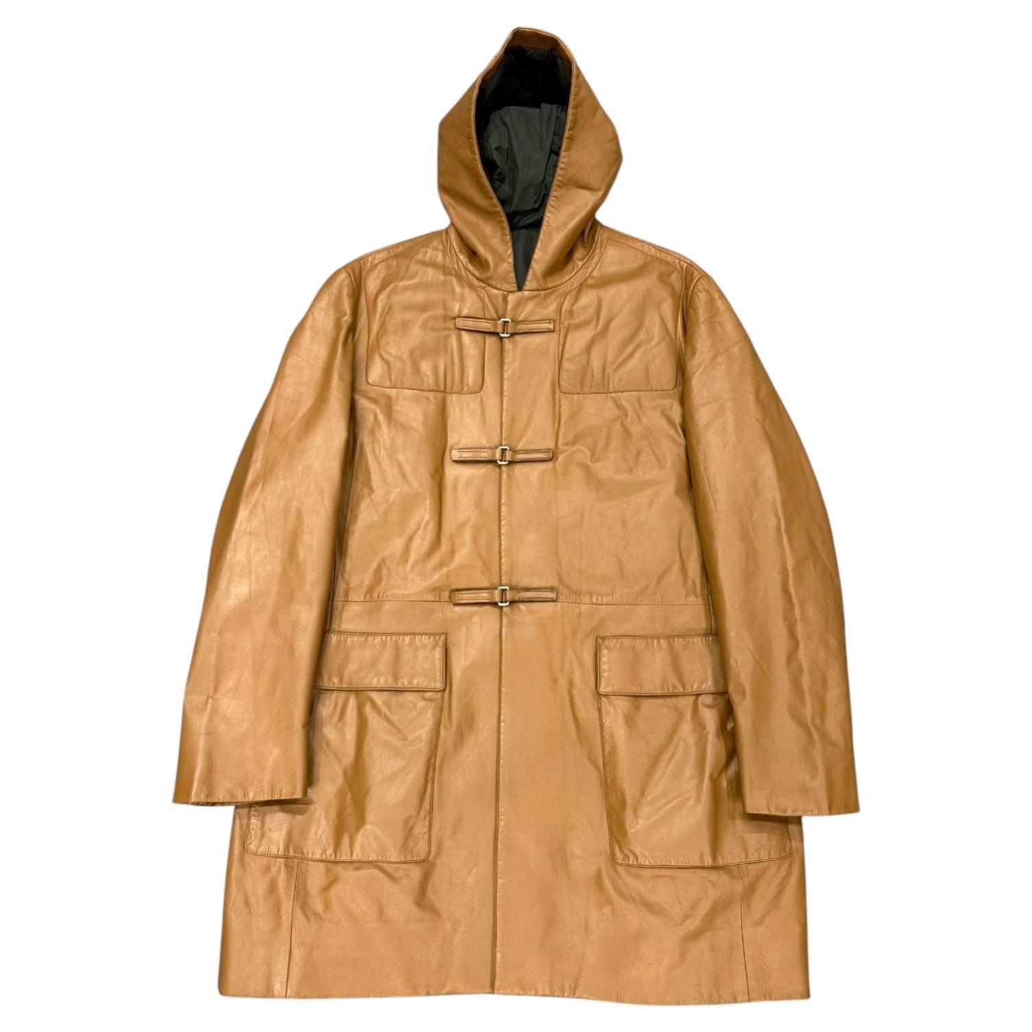 A/W1999 Prada runway leather hooded duffle coat For Sale