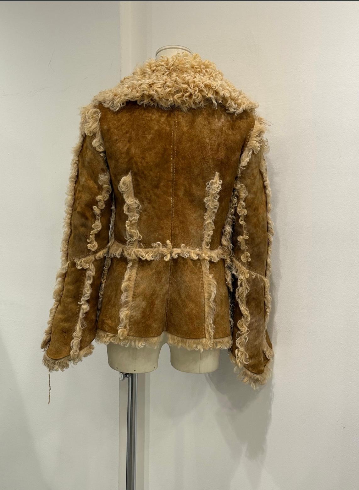 A/W1999 Roberto Cavalli shearling patchwork jacket For Sale 5