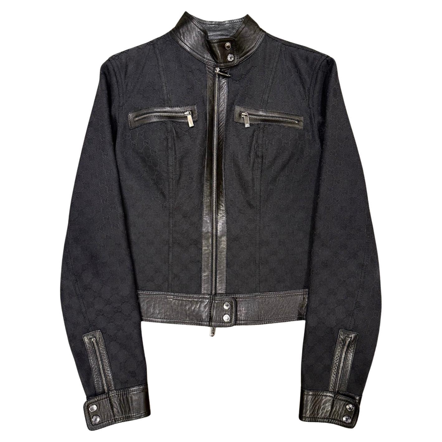A/W2000 Gucci by Tom Ford Jacke aus Canvas mit Monogramm und Lederbesatz im Angebot