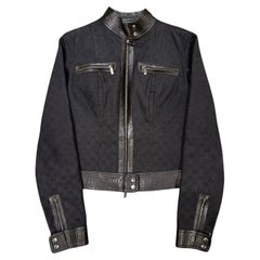 A/W2000 Gucci by Tom Ford Jacke aus Canvas mit Monogramm und Lederbesatz