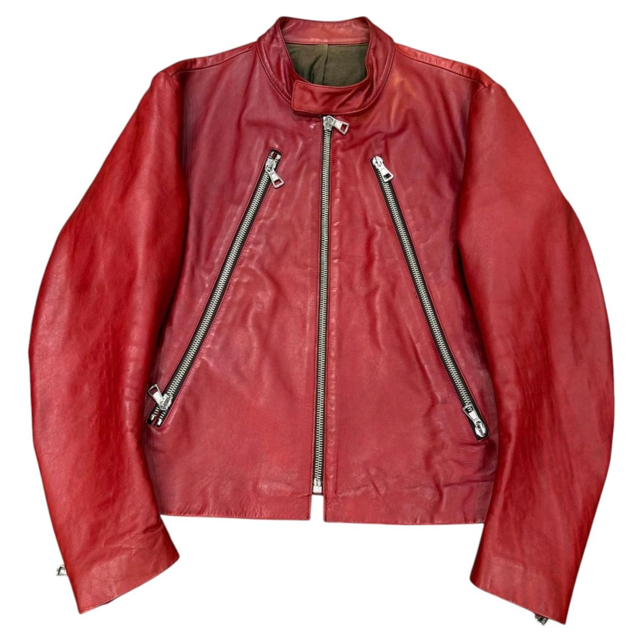 Pre-owned Maison Margiela A/w2000  5-zip Red Biker Lather Jacket