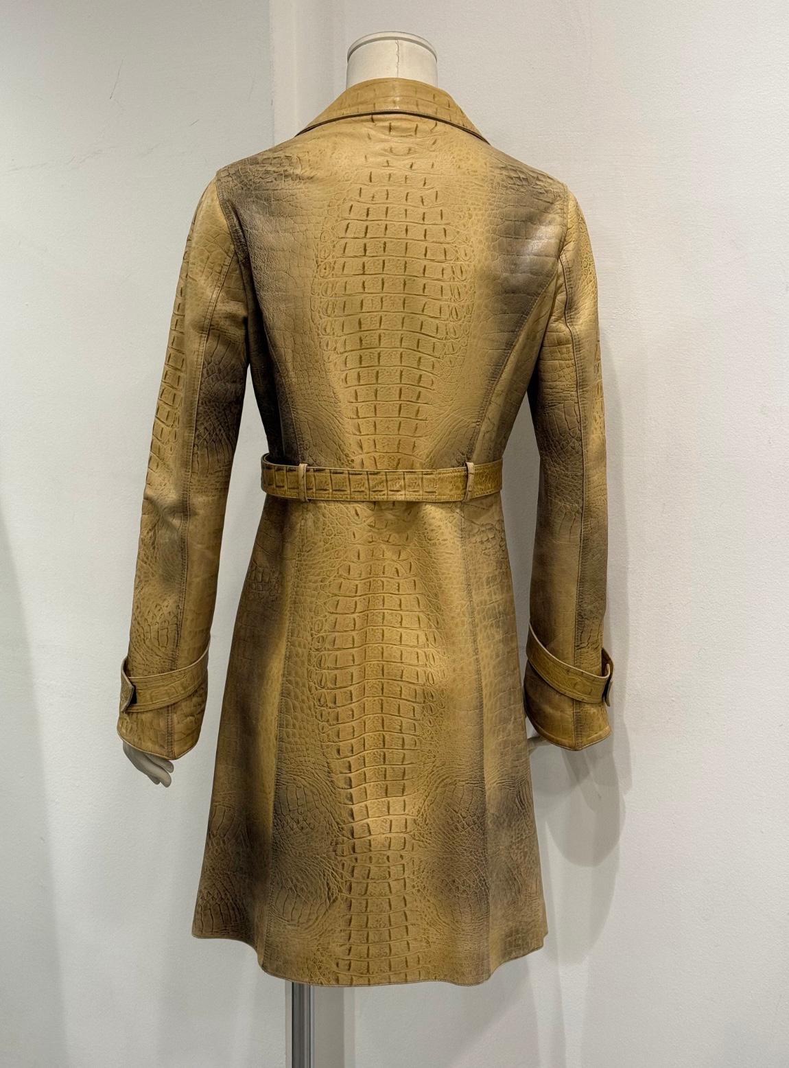 A/W2000 Roberto Cavalli runway croc embossed leather trench coat in vendita 5