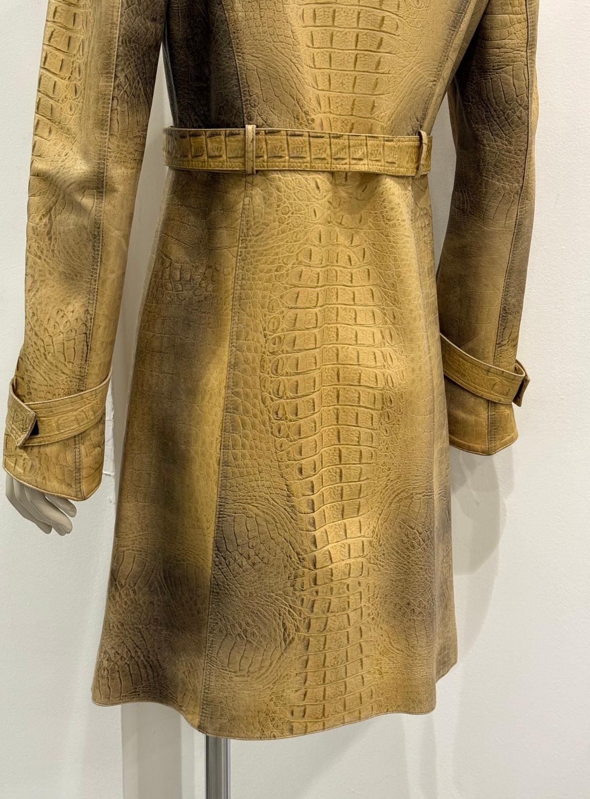 A/W2000 Roberto Cavalli runway croc embossed leather trench coat in vendita 6