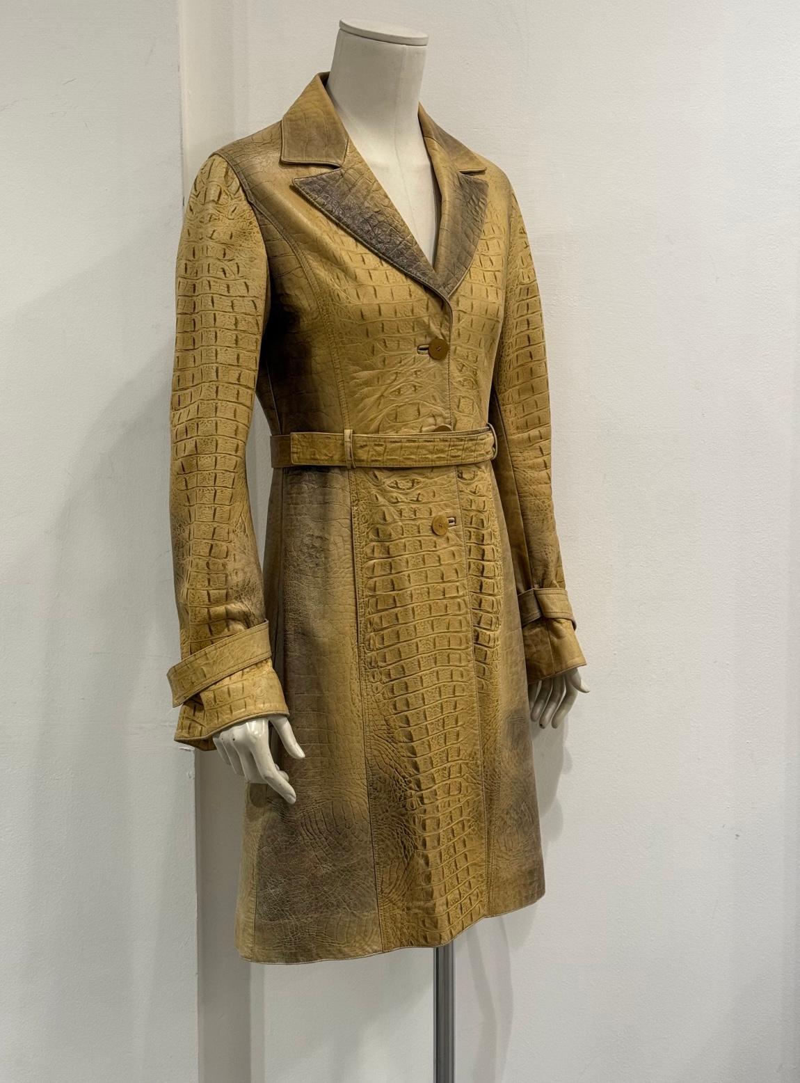 A/W2000 Roberto Cavalli runway croc embossed leather trench coat In condizioni ottime in vendita a Milano, Lombardia