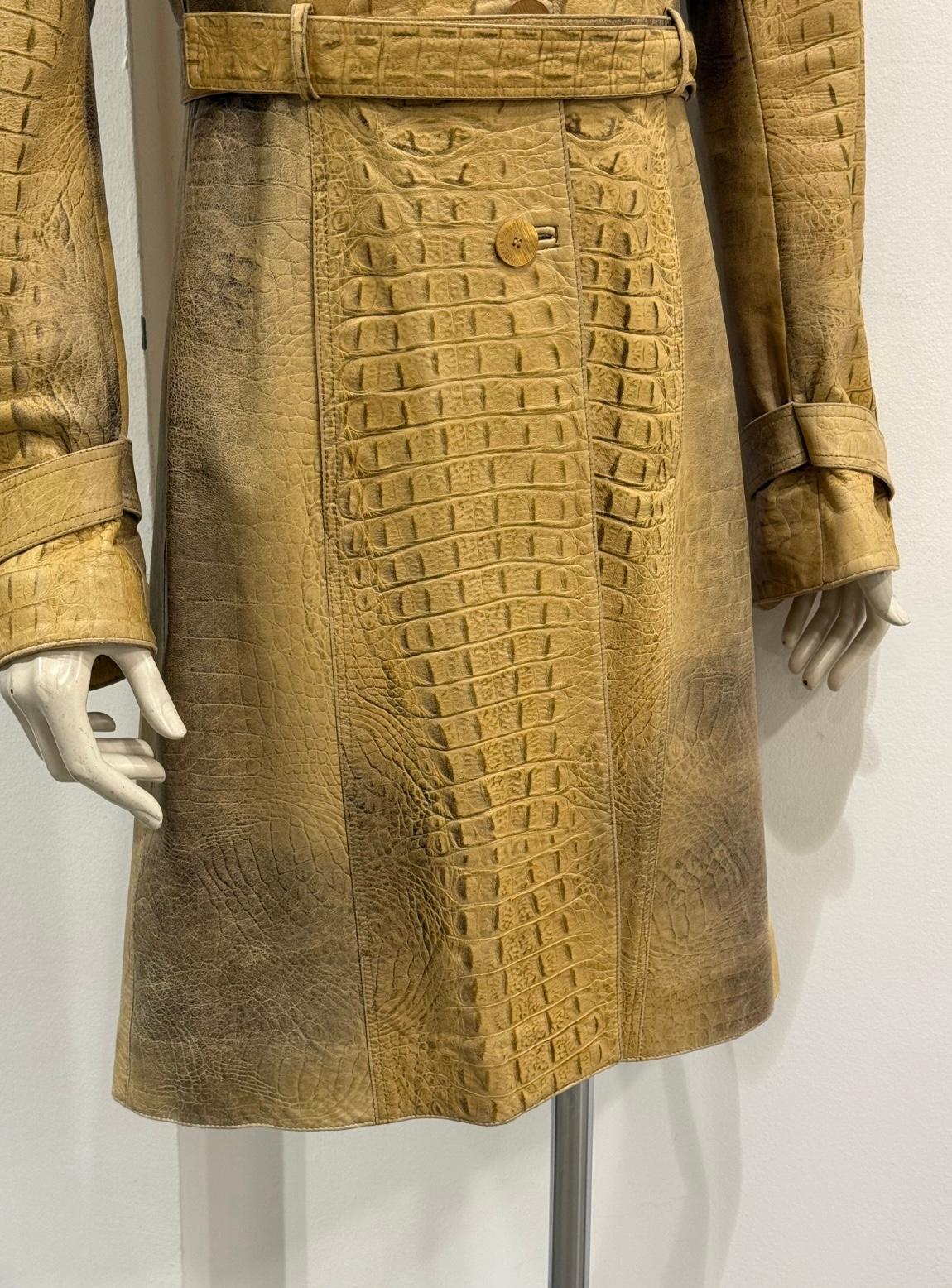 A/W2000 Roberto Cavalli runway croc embossed leather trench coat in vendita 3