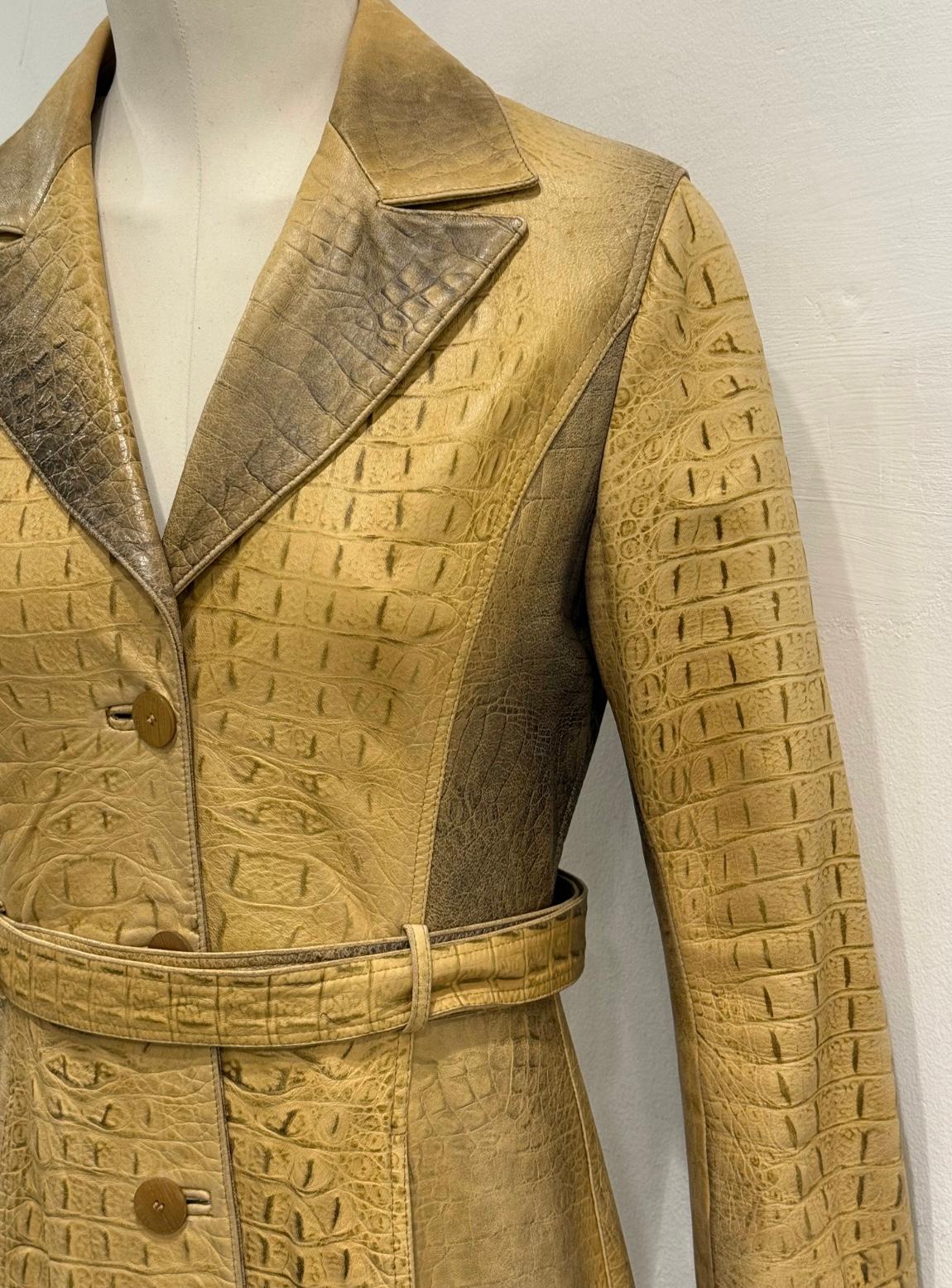 A/W2000 Roberto Cavalli runway croc embossed leather trench coat in vendita 4
