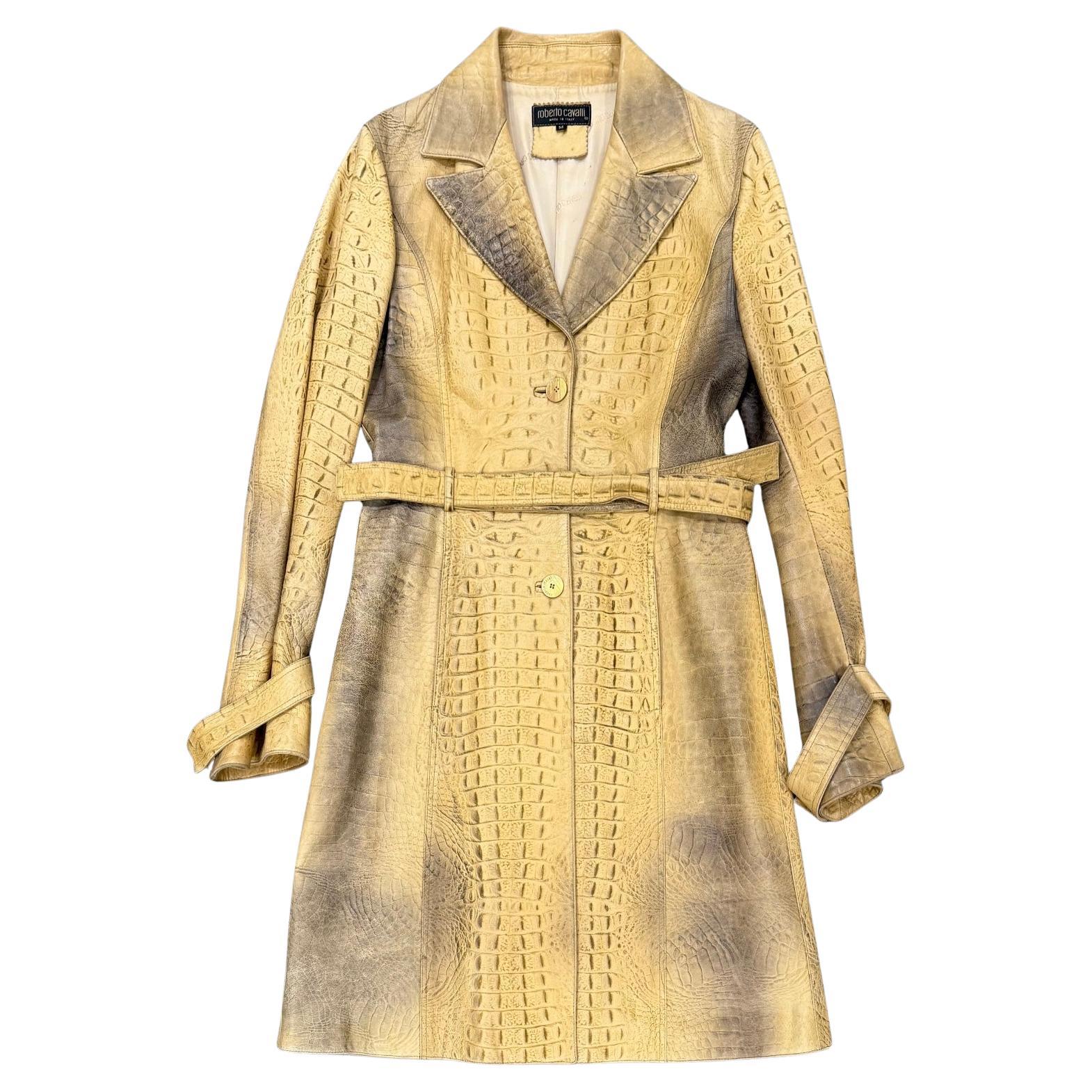 A/W2000 Roberto Cavalli runway croc embossed leather trench coat