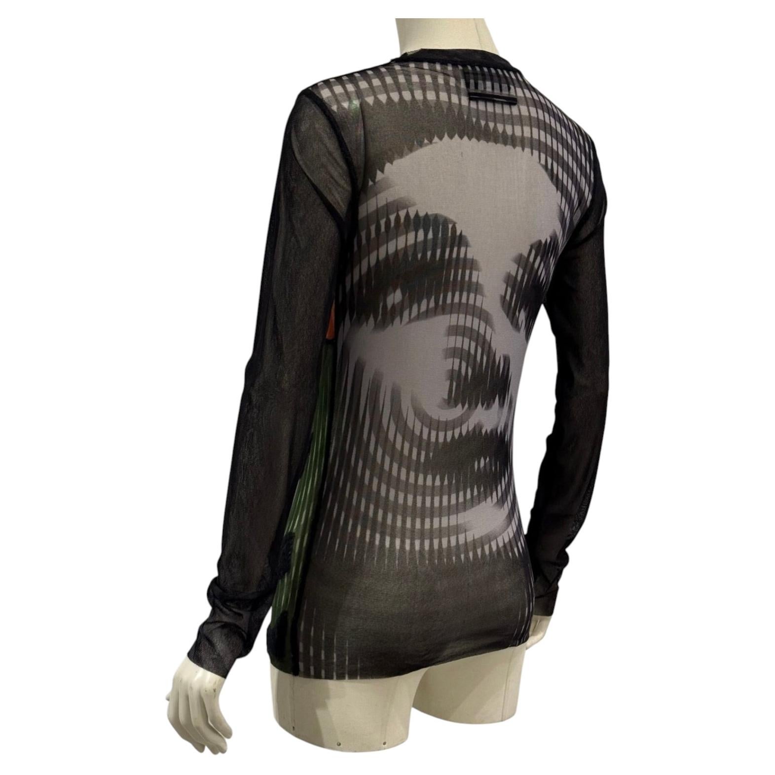 A/W2001 Jean Paul Gaultier colorblock graphic mesh top